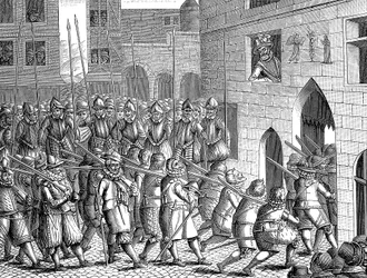 Enrico IV di Francia che osserva la partenza degli spagnoli da Parigi, 22 marzo 1594