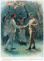 Henry Morton Stanley, giornalista e esploratore gallese, incontra Emin Pasha a Kavalli, 29 aprile 1888