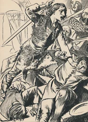 Hereward e i suoi uomini attaccano i Normanni, c. 1907