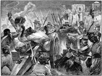 Gli Highlander catturano i cannoni dei ribelli a Cawnpore, Rivolta indiana, 16 luglio 1857 c. 1895