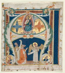 Iniziale istoriata A ritagliata da un Graduale: Cristo in Maestà con Re Davide
