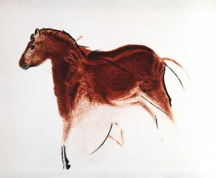 Cavallo e cerva, pittura rupestre paleolitica da Altamira, Spagna meridionale, c. 16.000-c. 9000 a.C.