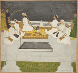 Husain Ali Khan che intrattiene i suoi fratelli, i Sayyid Brothers, c. 1712-19