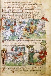 La battaglia di Igor Svjatoslavič contro i Peceneghi dalla Cronaca di Radziwiłł, XV secolo
