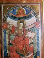 Illustrazione di San Marco che tiene il suo vangelo, VIII secolo