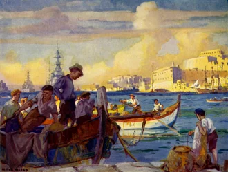 Nel Grande Porto di Valletta, Malta, c1948