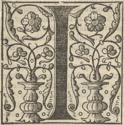 Lettera iniziale I con ghirlande, metà del XVI secolo