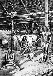 Dentro una capanna Ticuna, Sud America, 1895