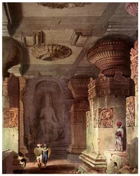 Interno di un tempio rupestre, Ellora, Maharashtra, India, XIX secolo 1956