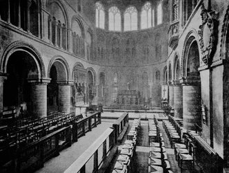 Interno della Chiesa di San Bartolomeo il Grande, West Smithfield, Città di Londra, 1906