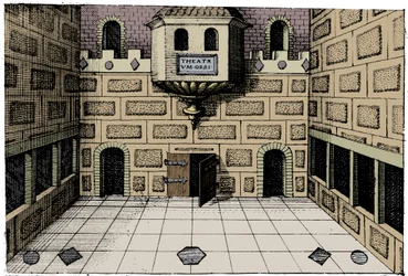 Interno del Globe Theatre, Bankside, Londra, 1617-1619