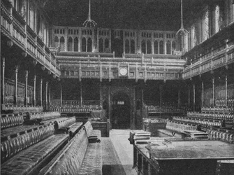 Interno della Camera dei Comuni, Westminster, vista verso la Galleria degli Stranieri, 1909