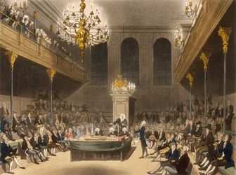 Interno della Camera dei Comuni, Westminster, Londra, 1809