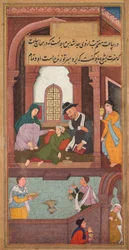 Gesù guarisce il figlio del nobile a Cafarnao, da uno Specchio di Santità Mirat al-quds..., 1602-160