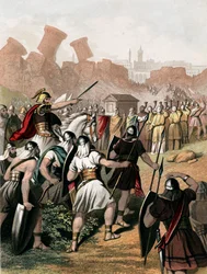 Giosuè incita il suo esercito fuori dalle mura di Gerico, c1860