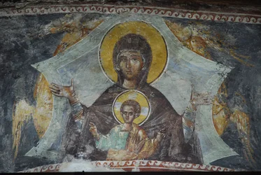 Kariye Camii (Chiesa di San Salvatore in Chora), affresco: Vergine e bambino, Istanbul, Turchia