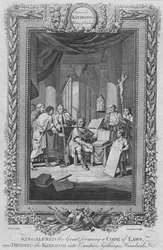 Re Alfredo il Grande, che forma un Codice di Leggi e divide il Regno in Contee, c1787