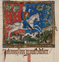 Re Giovanni a caccia a cavallo, XIV secolo