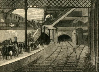 Stazione della metropolitana di Kings Cross nel 1868, c. 1876