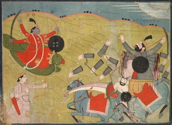 Krishna che sconfigge Vanasura: Scena dalla sezione Aniruddha Usha di Krishna Lila, c. 1840