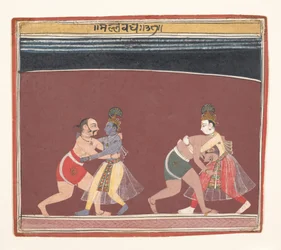 Krishna e Balarama combattono i lottatori del re malvagio Kamsa