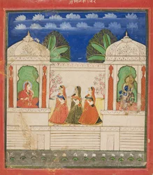 Krishna e Radha in due padiglioni, XIX secolo