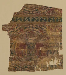 Lampasso con strangolatore di leoni, da una dalmatica di San Bernardo Calvo, 1200-1243