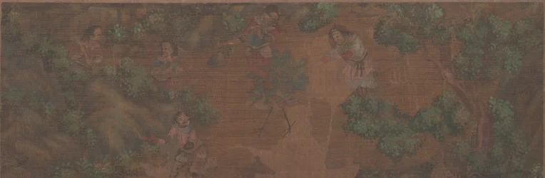 Dipinto di paesaggio con figura in ambientazione boschiva