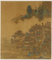 Paesaggio: un palazzo tra lago e montagne, dinastia Ming o Qing, XVII secolo