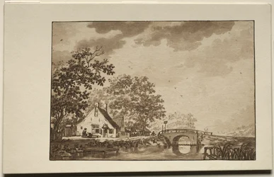 Paesaggio con cottage e ponte, 1700