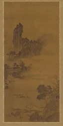 Paesaggio con barche a traghetto, dinastia Qing