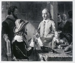 Il medico inglese William Harvey (1578-1637) mostra al re Carlo I Stuart d