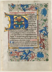 Foglia estratta da un libro delle ore: Iniziale decorata H, c. 1470-1480