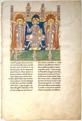 Foglio da un manoscritto di Beatus: Cristo in maestà con angeli e l