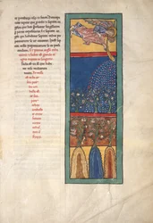 Foglio da un manoscritto Beatus: il primo angelo suona la tromba