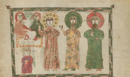 Foglio da un libro dei Vangeli con quattro evangelisti in piedi, 1290-1330