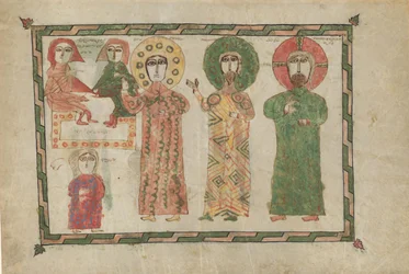 Foglio da un libro dei Vangeli con quattro evangelisti in piedi, armeno, 1290-1330
