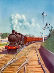 Partenza da Dublino. Treno delle Ferrovie del Sud, trainato da un espresso passeggeri 4-4-0, 1935
