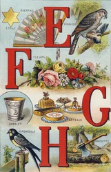 Lettere E F G H; Rondine; Ventaglio; Fiori; Torte; Tazza; Ascia; Rondine