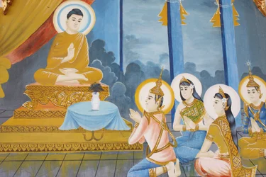 Vita del Buddha Insegnare il dharma alla sua famiglia, Siem Reap, Cambogia