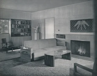Soggiorno progettato da Honor Easton e Alyne Whalen in una casa a Los Angeles, 1942