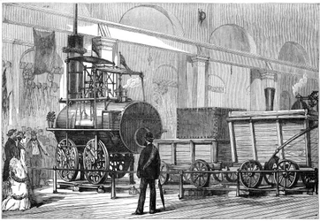 Locomotion, la prima locomotiva a vapore, al Giubileo della Ferrovia, Darlington, Durham, XIX secolo