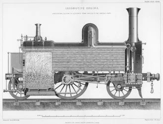Sezione longitudinale di una tipica locomotiva a vapore passeggeri britannica, 1888