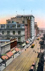 Vista verso nord lungo Third Street, Portland, Oregon, USA, primi anni 1900