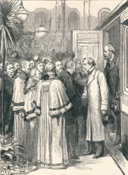 Lord Beaconsfield e Lord Salisbury alla Stazione Ferroviaria di Charing Cross