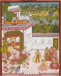 Maharaja di Kotah che ascolta musica e guarda i ballerini