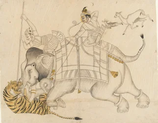 Maharao Shatru Sal II che caccia una tigre