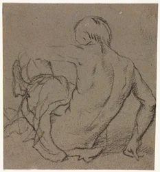 Uomo seduto a terra, visto da dietro recto, 1500
