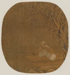 Uomo che pesca da una barca sotto un albero, forse dinastia Ming, 1368-1644