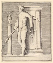 Uomo con Torcia alla Porta del Tempio